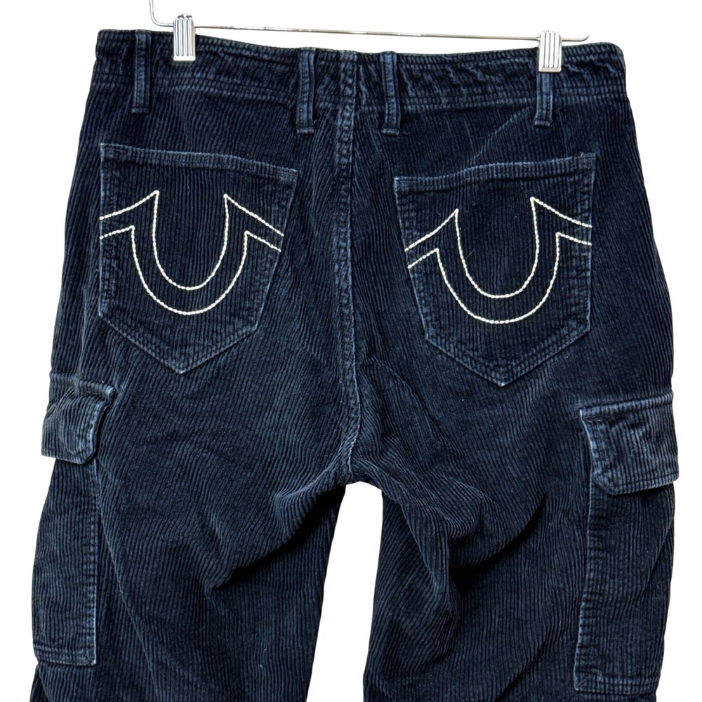 Y2K True Religion Mens 30X31 Vintage Corduroy Pant Black Cargo Horseshoe Skater
